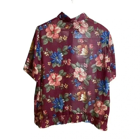 VGT ALFRED DUNNER Women's Dress Blouse Floral Print Elastic Hem Burgundy Size 16 - Picture 5 of 11